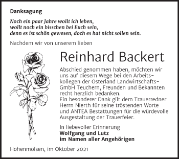 Traueranzeige von Reinhard Backert von Trauerkombi Weißenfels