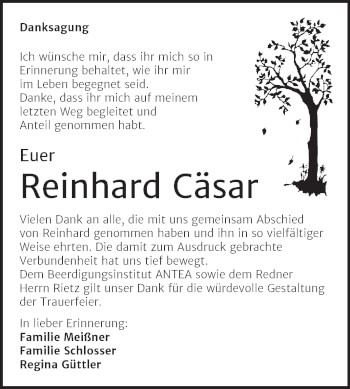 Traueranzeige von Reinhard Cäsar von Trauerkombi Dessau