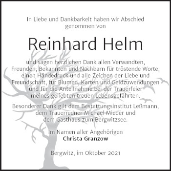 Traueranzeige von Reinhard Helm von Trauerkombi Wittenberg