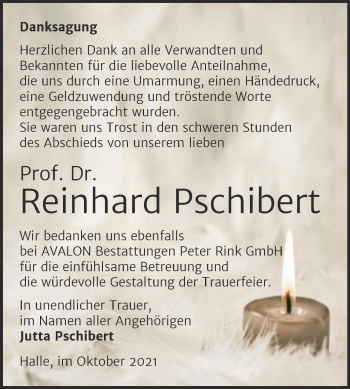 Traueranzeige von Reinhard Pschibert von Mitteldeutsche Zeitung Halle/Saalkreis