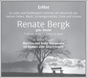 Traueranzeige von Renate Bergk von Trauerkombi Bitterfeld