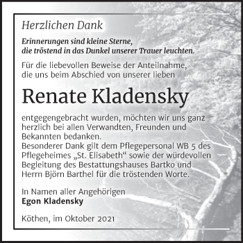 Traueranzeige von Renate Kladensky von Trauerkombi Köthen