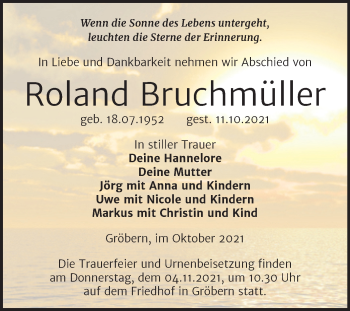Traueranzeige von Roland Bruchmüller von Trauerkombi Wittenberg