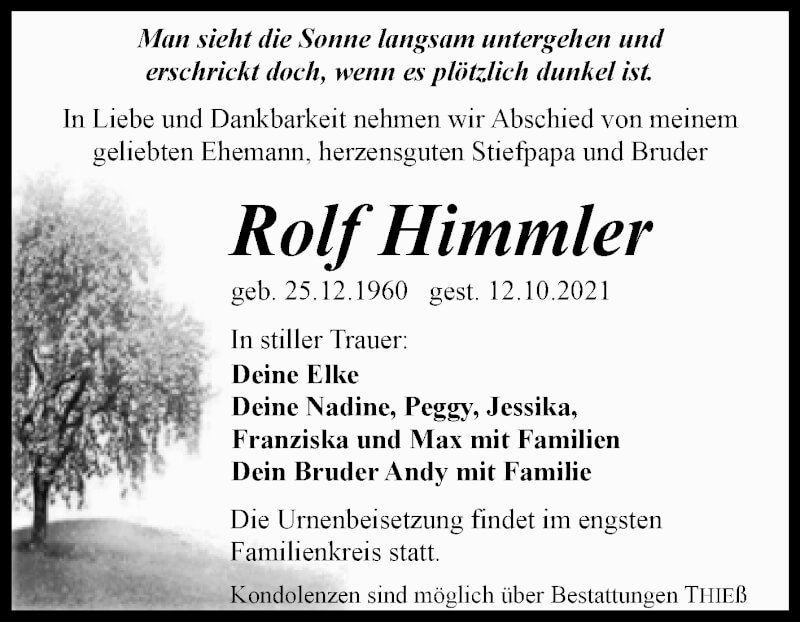  Traueranzeige für Rolf Himmler vom 23.10.2021 aus Trauerkombi Quedlinburg