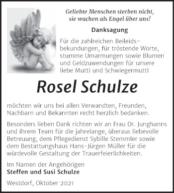 Traueranzeige von Rosel Schulze von Trauerkombi Aschersleben