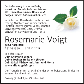 Traueranzeige von Rosemarie Voigt von Trauerkombi Wittenberg
