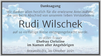 Traueranzeige von Rudi Wilschek von Trauerkombi Merseburg