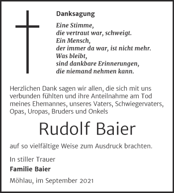 Traueranzeige von Rudolf Baier von Trauerkombi Wittenberg
