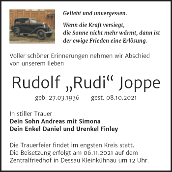 Traueranzeige von Rudolf Joppe von Trauerkombi Dessau
