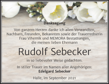 Traueranzeige von Rudolf Sebecker von Mitteldeutsche Zeitung Halle/Saalkreis