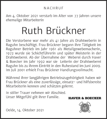 Traueranzeige von Ruth Brückner von Mitteldeutsche Zeitung Bitterfeld