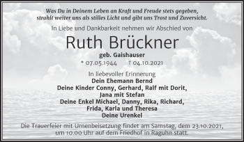Traueranzeige von Ruth Brückner von Trauerkombi Bitterfeld