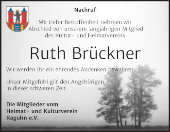Traueranzeige von Ruth Brückner von Trauerkombi Bitterfeld