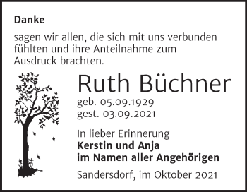 Traueranzeige von Ruth Büchner von Trauerkombi Bitterfeld
