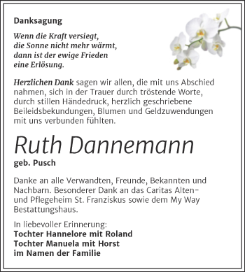 Traueranzeige von Ruth Dannemann von Trauerkombi Weißenfels