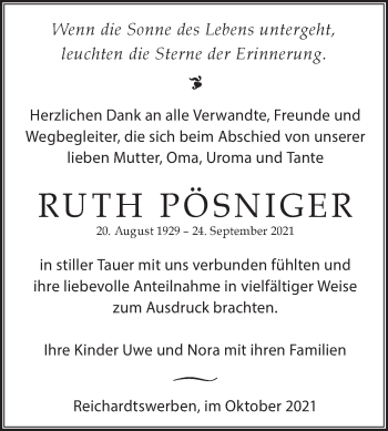 Traueranzeige von Ruth Pösniger von Trauerkombi Weißenfels