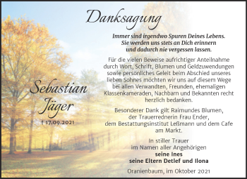 Traueranzeige von Sebastian Jäger von Trauerkombi Wittenberg