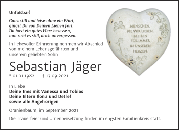 Traueranzeige von Sebastian Jäger von Trauerkombi Wittenberg