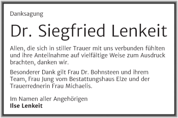 Traueranzeige von Siegfried Lenkeit von Trauerkombi Dessau