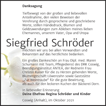 Traueranzeige von Siegfried Schröder von Trauerkombi Wittenberg