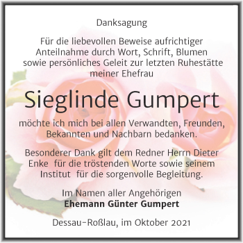 Traueranzeige von Sieglinde Gumpert von Trauerkombi Dessau