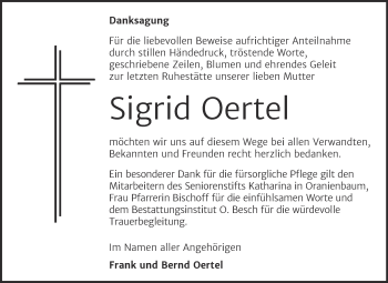 Traueranzeige von Sigrid Oertel von Trauerkombi Dessau