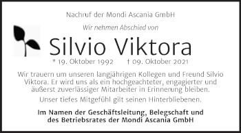 Traueranzeige von Silvio Viktora von Super Sonntag Aschersleben