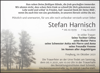 Traueranzeige von Stefan Harnisch von Wochenspiegel Naumburg/Nebra