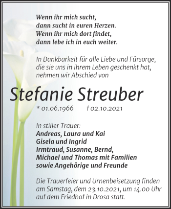 Traueranzeige von Stefanie Streuber von Trauerkombi Köthen