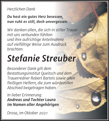 Traueranzeige von Stefanie Streuber von Trauerkombi Köthen