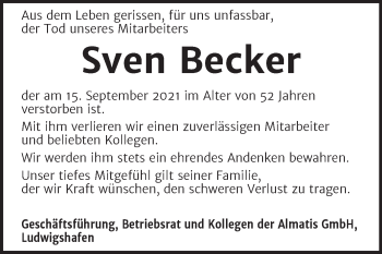 Traueranzeige von Sven Becker von Mitteldeutsche Zeitung Merseburg/Querfurt