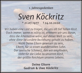 Traueranzeige von Sven Köckritz von Trauerkombi Merseburg