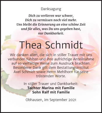 Traueranzeige von Thea Schmidt von Trauerkombi Merseburg