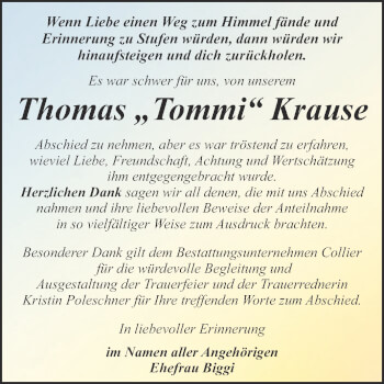 Traueranzeige von Thomas Krause von Trauerkombi Dessau