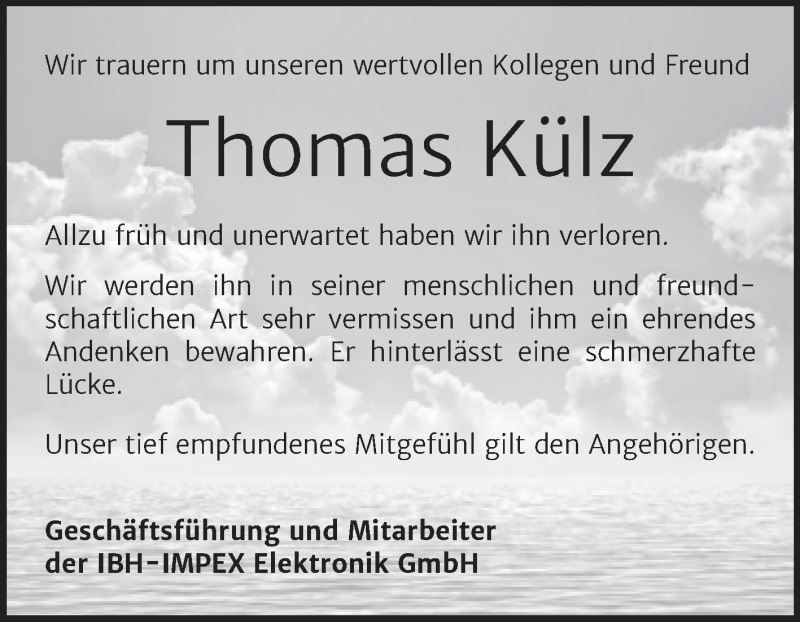  Traueranzeige für Thomas Külz vom 27.10.2021 aus Wochenspiegel Bitterfeld