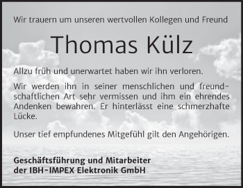 Traueranzeige von Thomas Külz von Mitteldeutsche Zeitung Bitterfeld
