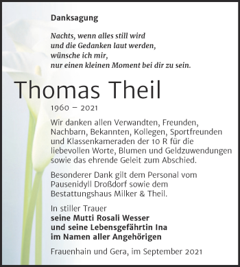 Traueranzeige von Thomas Theil von Trauerkombi Zeitz