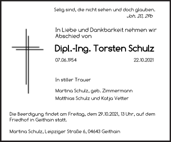 Traueranzeige von Torsten Schulz von Mitteldeutsche Zeitung Weißenfels