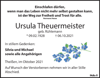 Traueranzeige von Ursula Theuermeister von Trauerkombi Zeitz