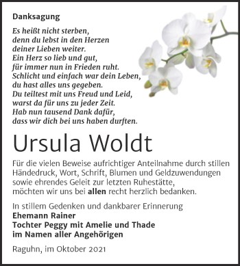 Traueranzeige von Ursula Woldt von Trauerkombi Bitterfeld