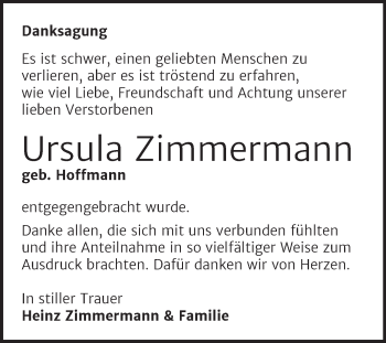 Traueranzeige von Ursula Zimmermann von Trauerkombi Dessau