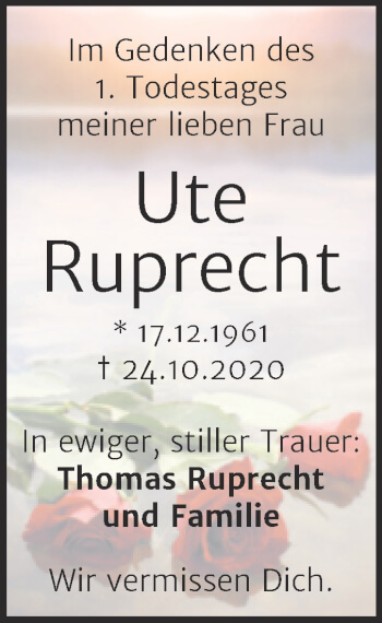 Traueranzeige von Ute Ruprecht von Trauerkombi Zeitz