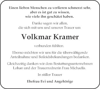 Traueranzeige von Volkmar Kramer von Trauerkombi Bitterfeld