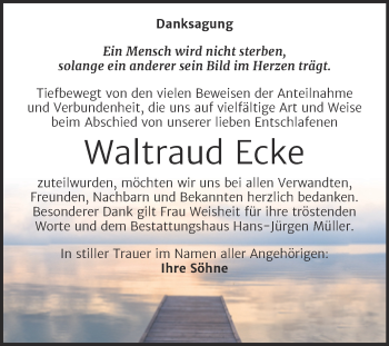 Traueranzeige von Waltraud Ecke von Trauerkombi Aschersleben