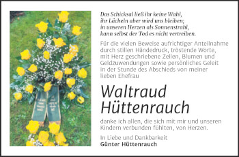 Traueranzeige von Waltraud Hüttenrauch von Trauerkombi Wittenberg