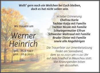 Traueranzeige von Werner Heinrich von Trauerkombi Merseburg