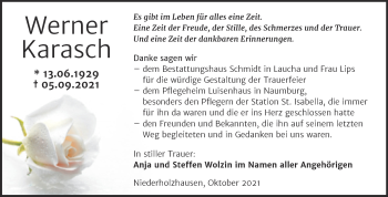 Traueranzeige von Werner Karasch von Wochenspiegel Naumburg/Nebra
