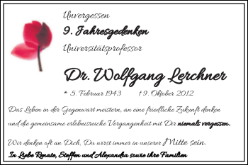 Traueranzeige von Wolfgang Lerchner von Mitteldeutsche Zeitung Halle/Saalkreis
