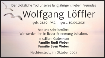 Traueranzeige von Wolfgang Löffler von Trauerkombi Aschersleben