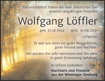 Traueranzeige von Wolfgang Löffler von Trauerkombi Aschersleben